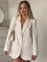 Aurohaya Women's Sequin V-Neck Blazer Jacket